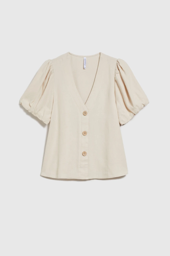 Koszula z wiskozy i lnu beżowa