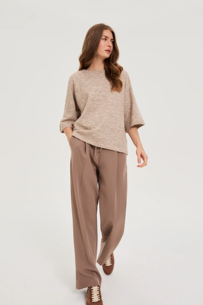 Sweter z krótkimi rękawami beżowy