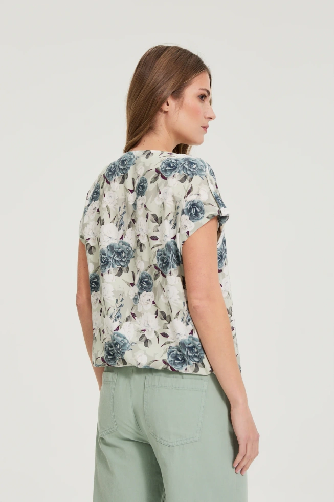 Koszula z wiskozy w kwiaty oliwkowa