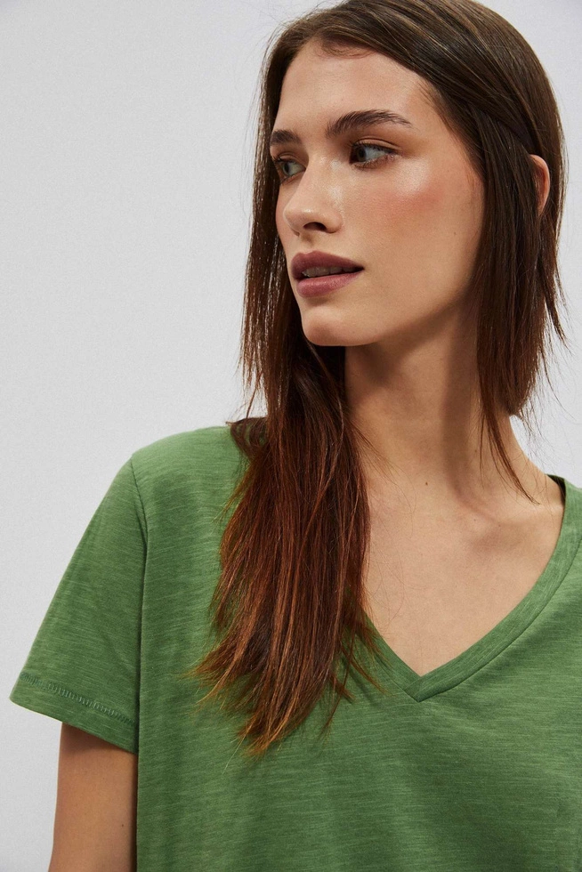 Bawełniana bluzka z dekoltem w serek oliwkowa