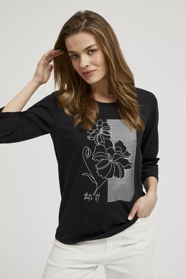 Bluzka z nadrukiem i rękawami 3/4 czarna