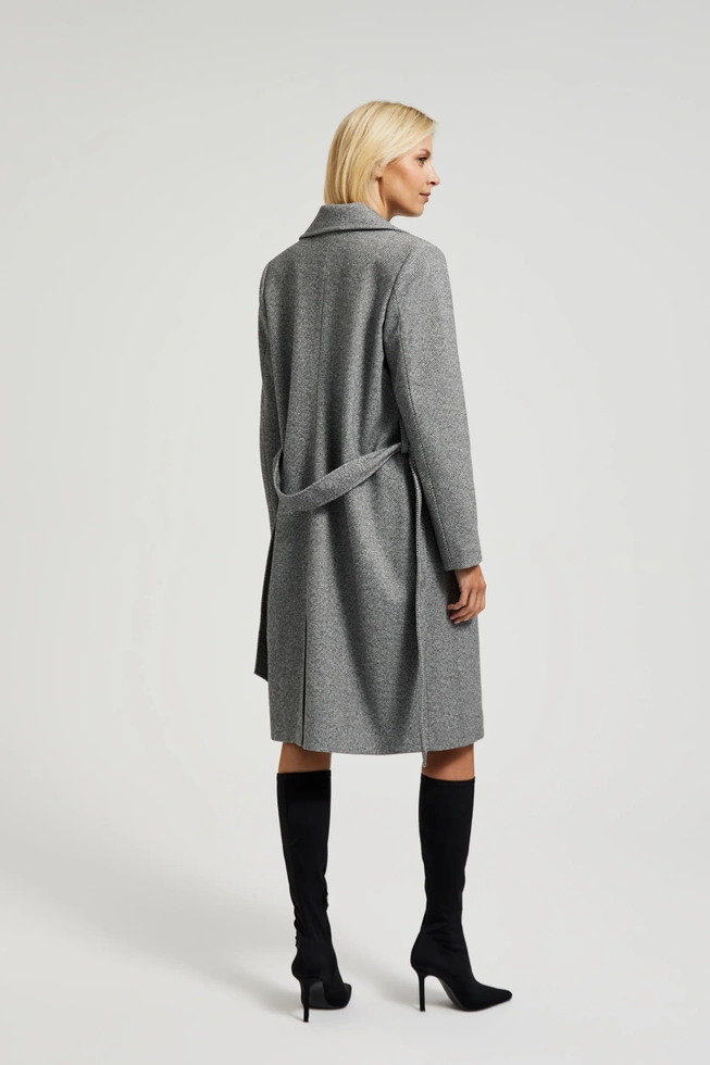 Dwurzędowy płaszcz z paskiem szary