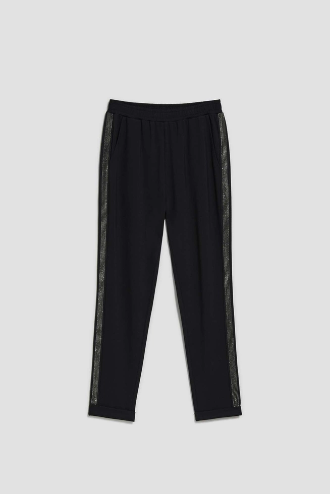 Gładkie spodnie z lampasami czarne