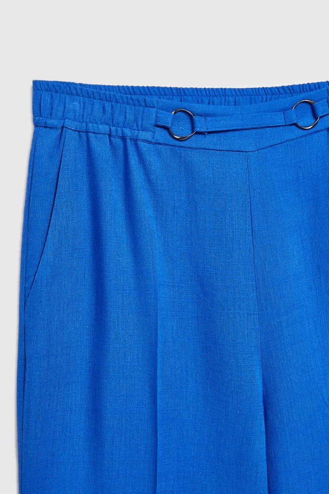 Lniane spodnie z nogawkami w kant niebieskie