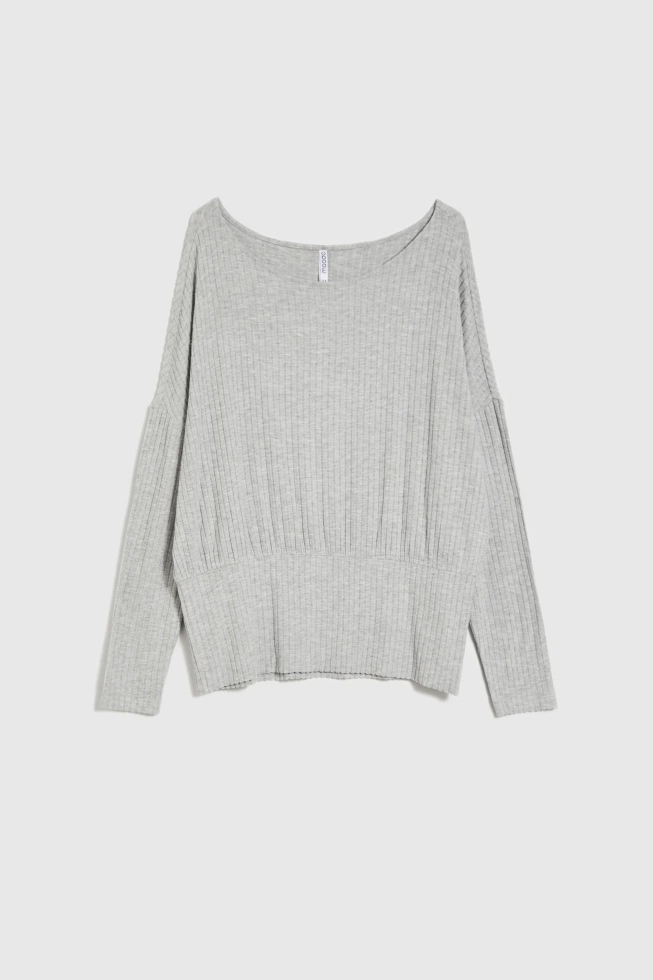 Prążkowana bluzka z długimi rękawami szara