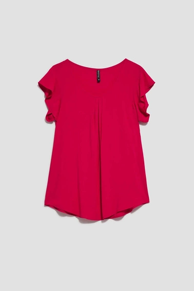 Luźna koszula z krótkim rękawem truskawkowa