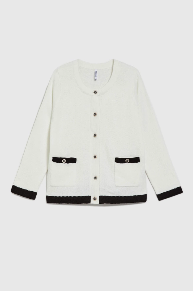 Rozpinany sweter z ozdobnymi guzikami biały