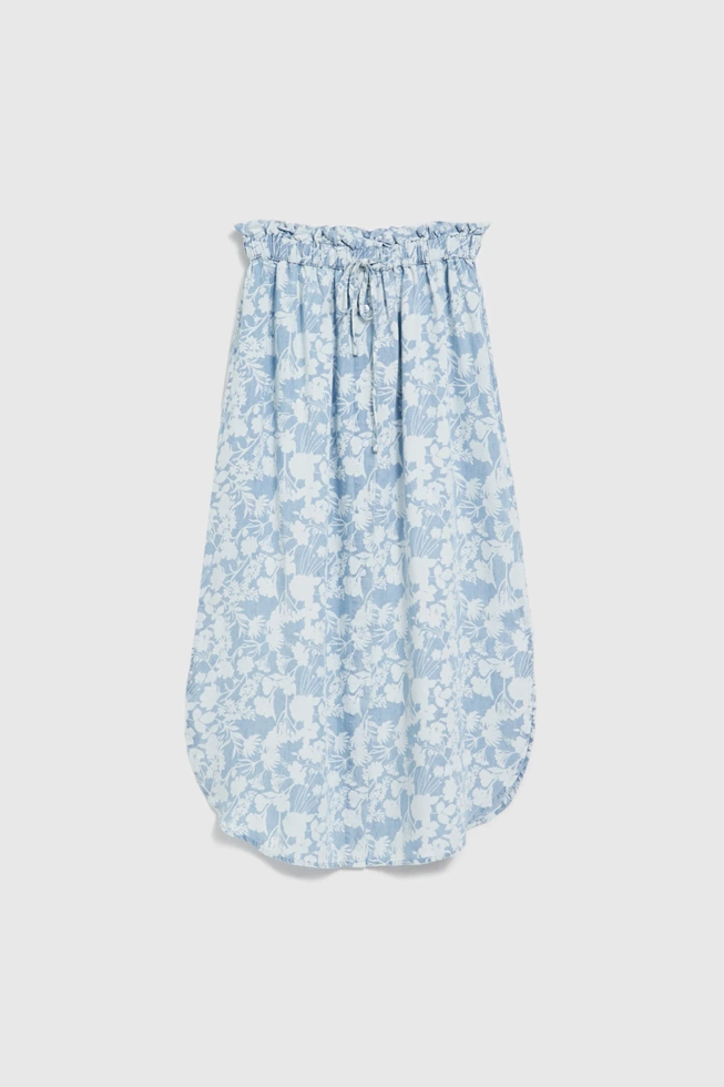 Spódnica lyocell w kwiaty błękitna