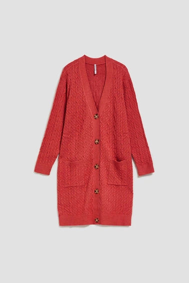 Długi kardigan malinowy