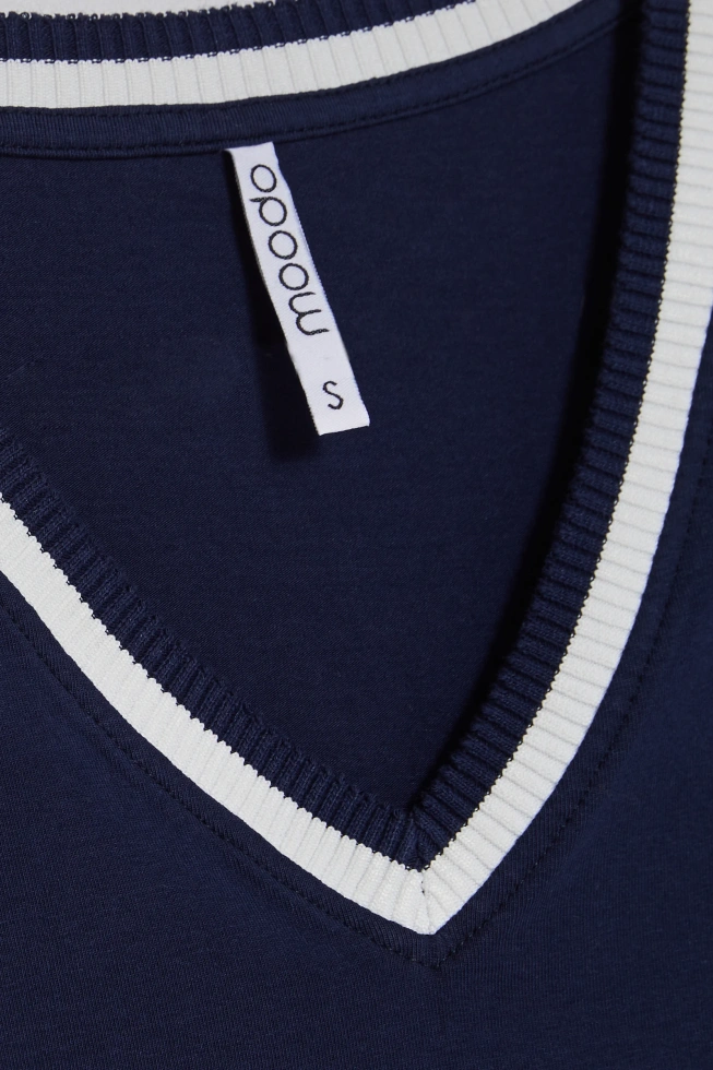 Bawełniana bluzka z dekoltem w serek granatowa