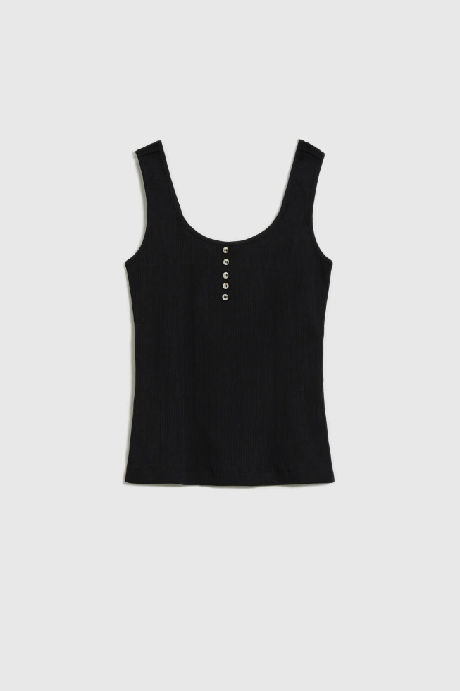 Prążkowany top z guzikami czarny