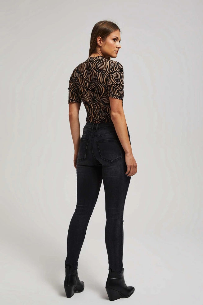 Jeansy skinny z postrzępionymi nogawkami grafitowe