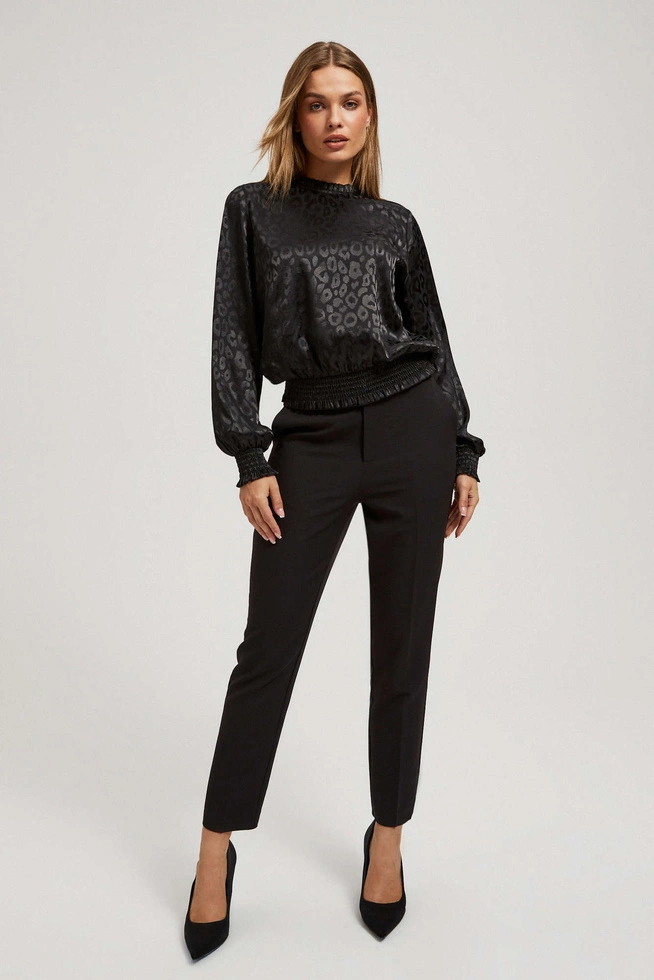 Koszula z bufiastymi rękawami i zwierzęcym wzorem czarna