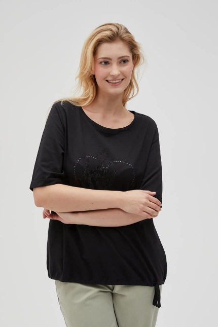 T-shirt z ozdobną aplikacją czarny