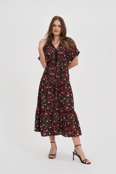 Sukienka w kwiaty midi czarna