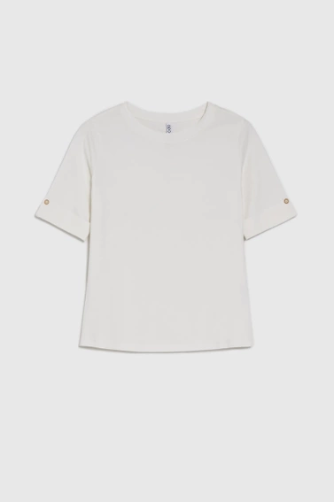 Gładki t-shirt z podwijanymi rękawami biały 