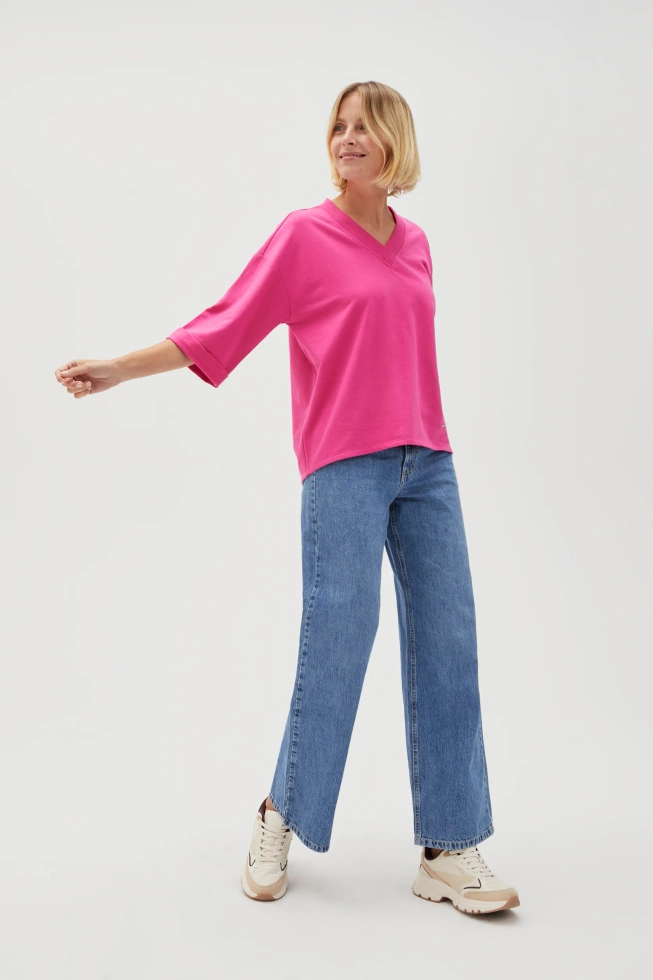Bluza oversize z dekoltem w serek fuksjowa