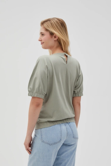 Bawełniana bluzka z bufiastymi rękawami oliwkowa