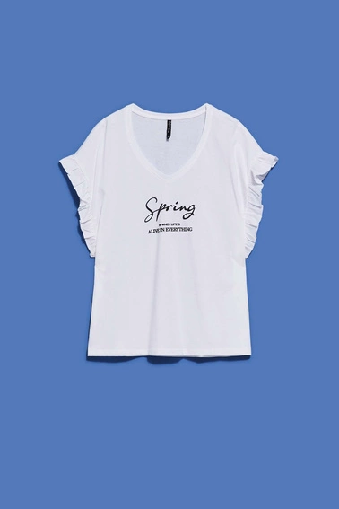 Bluzka z napisem i fablaną na rękawie