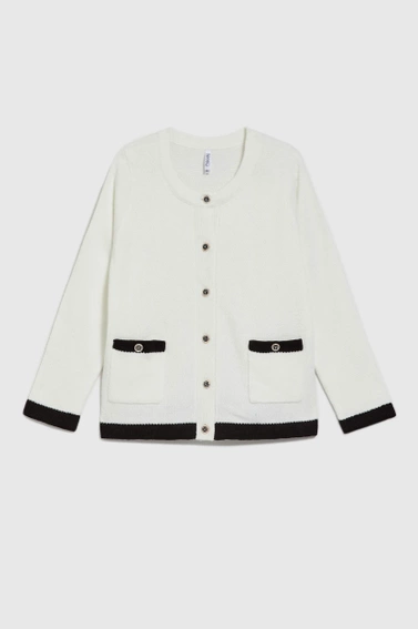 Rozpinany sweter z ozdobnymi guzikami biały 