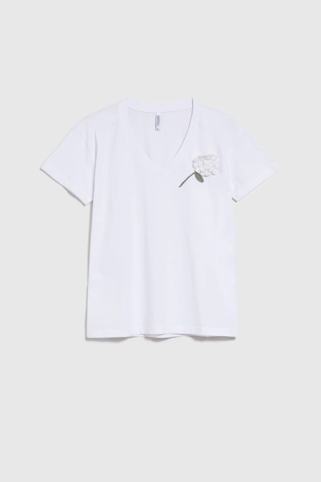 Bluzka z szydełkową aplikacją biała