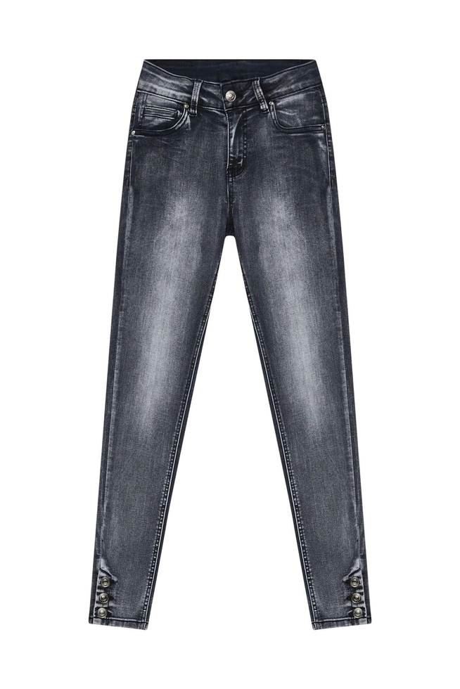 Jeansy skinny medium waist z przetarciami grafitowe