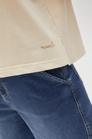 Gładka bluza oversize z krótkimi rękawami beżowa