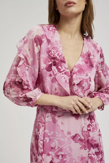 Sukienka z falbanami i kwiatowym wzorem różowa