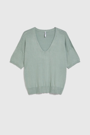 Sweter z krótkimi rękawami oliwkowy