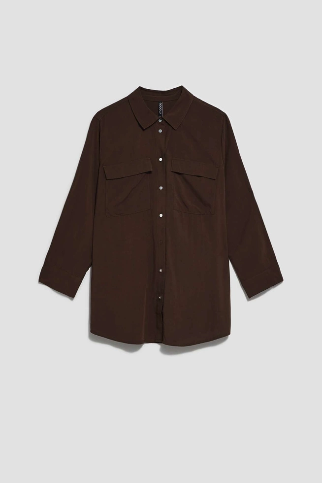 Wiskozowa koszula z kieszeniami ciemnbrązowa