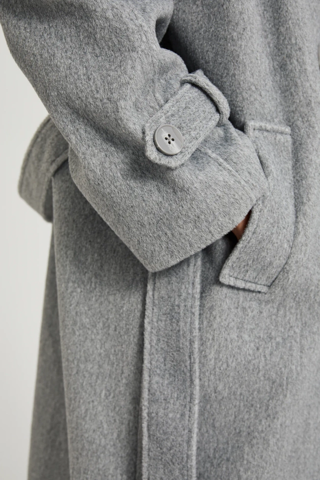 Płaszcz oversize z paskiem szary