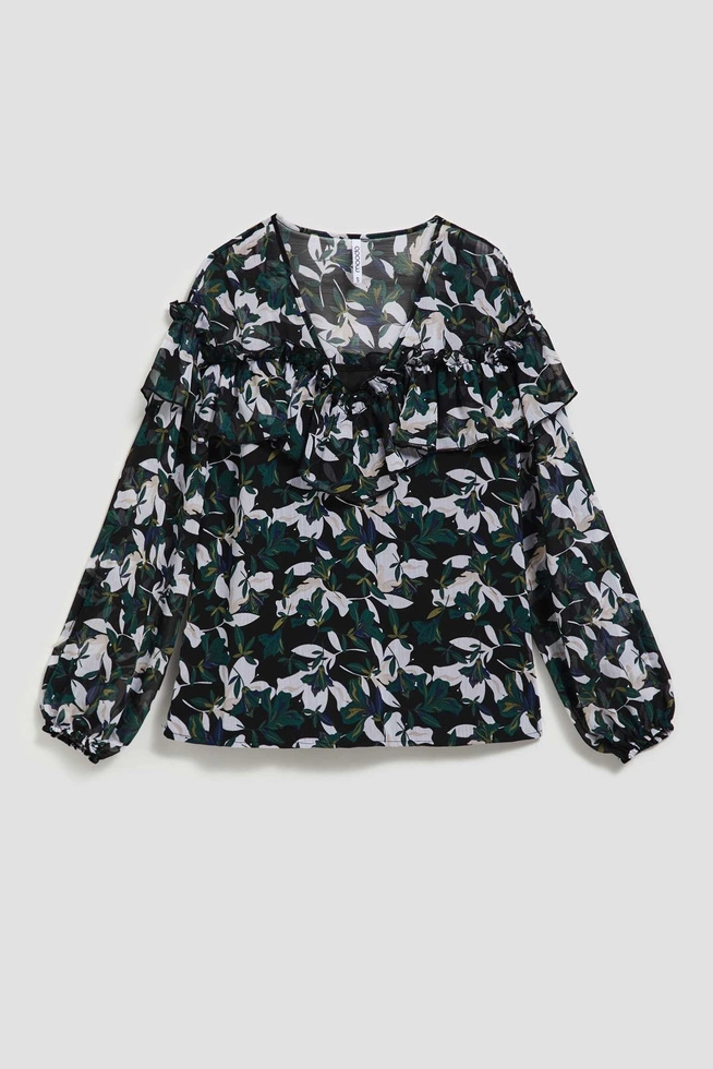 Koszula z falbanami i kwiecistym wzorem