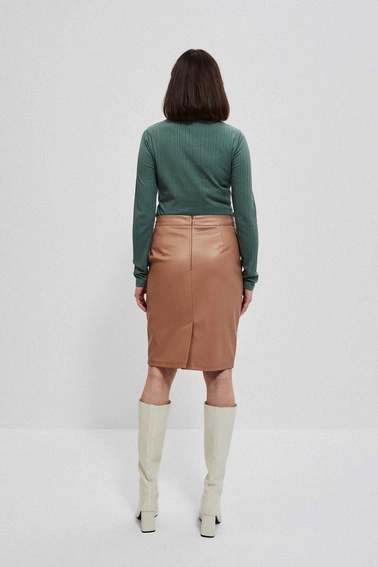 Spódnica z geometrycznym przeszyciem kawowa