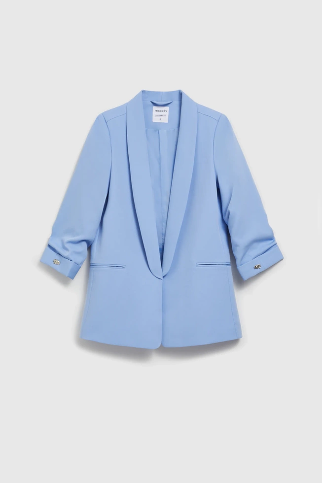 Marynarka z marszczonymi rękawami 3/4 błękitna