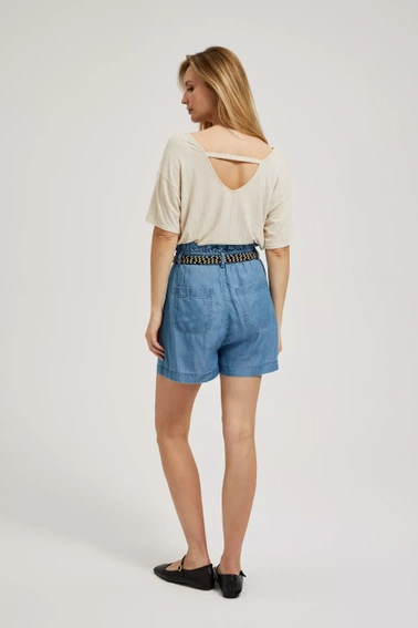 Szorty z marszczeniem w talii i paskiem niebieskie