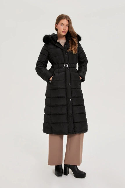 Długa kurtka z kapturem czarna