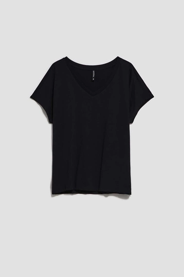 Bawełniana bluzka z dekoltem w serek z krótkim rękawem czarna