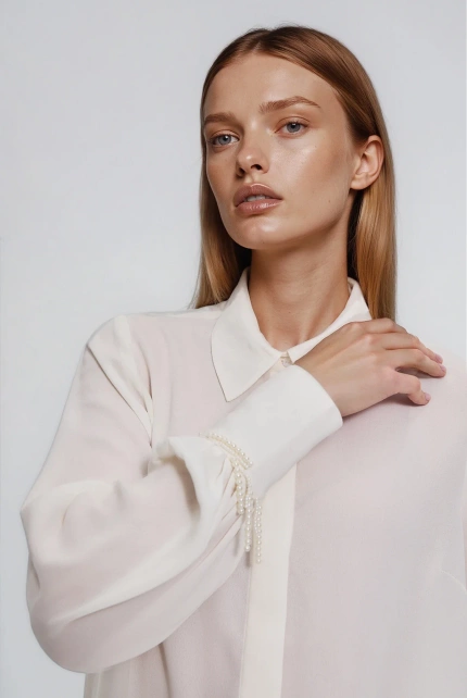 Koszula z koralikami na rękawie biała