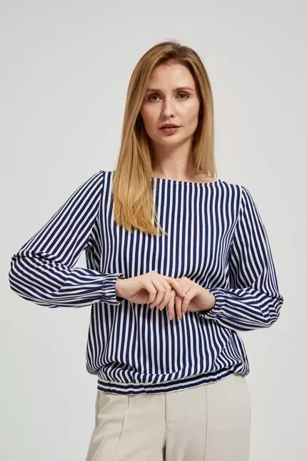 Koszula z okrągłym dekoltem i cienkimi paskami biało-granatowa
