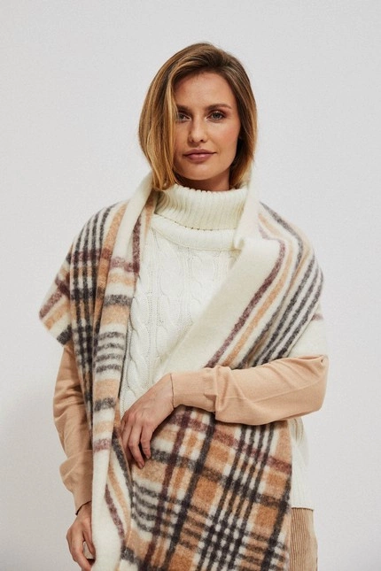 Ciepły szal w kratę perłowy