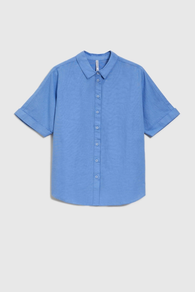 Bawełniano-lniana koszula niebieska