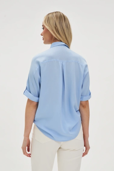 Wiskozowa koszula z krótkimi rękawami blękitna 
