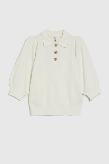 Sweter z krótkimi rękawami i ozdobnymi guzikami ecru