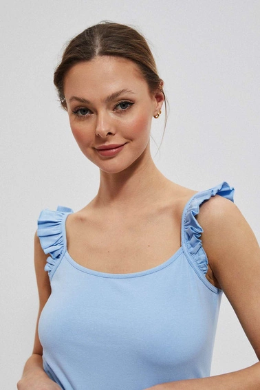 Top z ozdobnymi ramiączkami niebieski