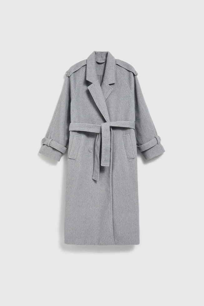 Płaszcz oversize z paskiem szary