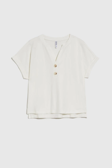 Bluzka z guzikami na dekolcie biała