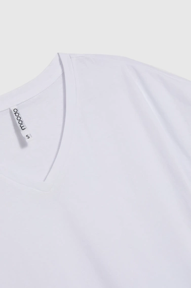 Bawełniny t-shirt z dekoltem w serek biały