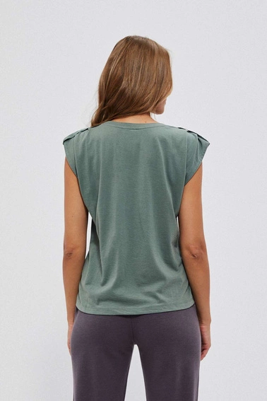 Bawełniana bluzka z krótkim rękawkiem oliwkowa