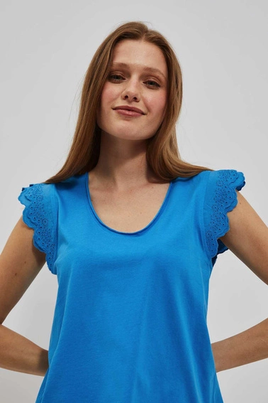 Bluzka z ozdobnym rękawem lazurowa