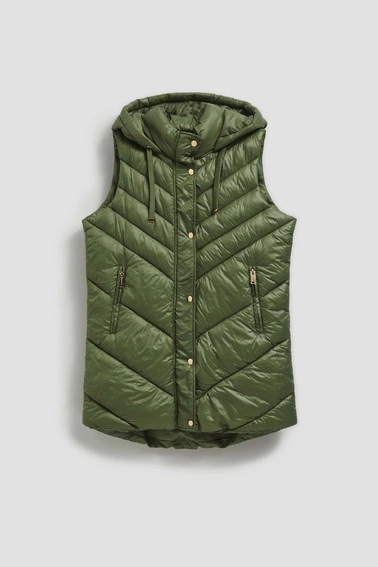 Pikowana kamizelka z kapturem oliwkowa